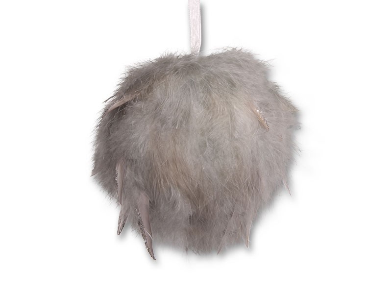 Vánoční koule Ø14cm stříbrná, peří - foto 1