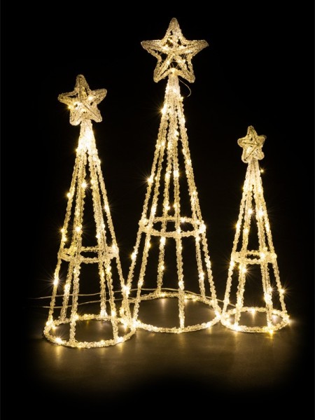 Set 3ks LED vánoční stromek s hvěždou, 43 cm, 54 cm, 64 cm, venkovní