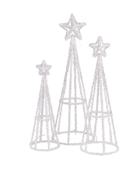 Set 3ks LED vánoční stromek s hvěždou, 43 cm, 54 cm, 64 cm, venkovní