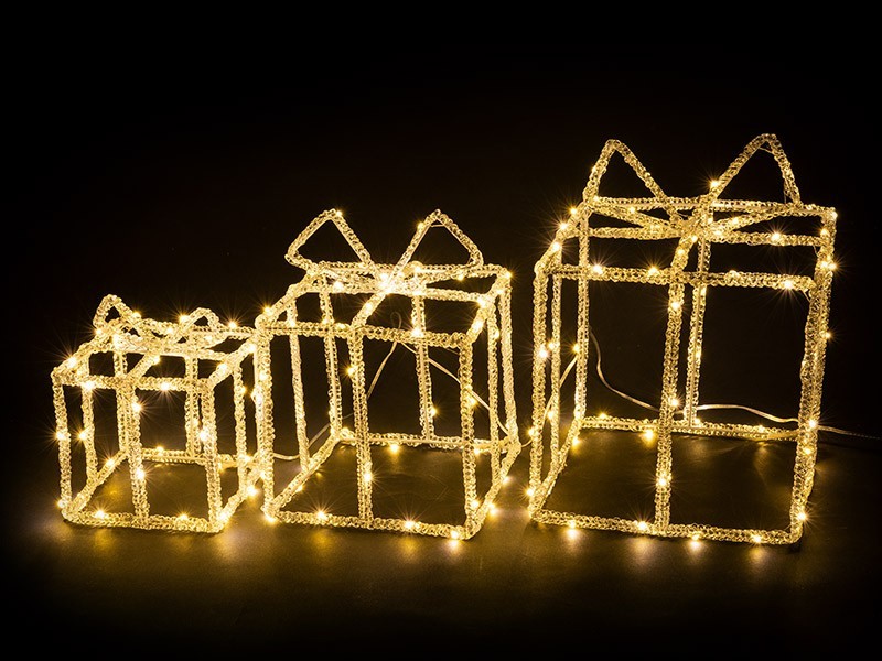 Set 3 ks vánočních dárků LED, teplá bílá, venkovní - foto 1 Set 3 ks vánočních dárků LED, teplá bílá, venkovní