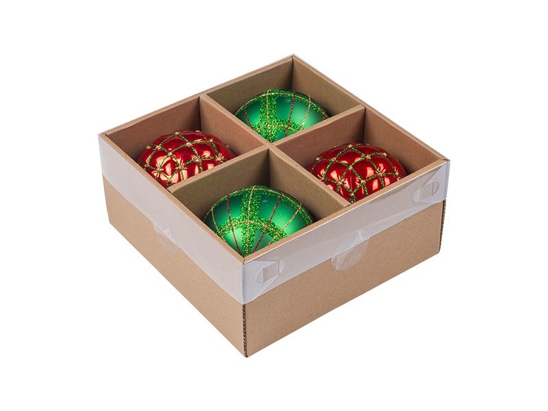 Vánoční koule, tradiční set, 4x100mm - foto 1 Vánoční koule, tradiční set, 4x100mm