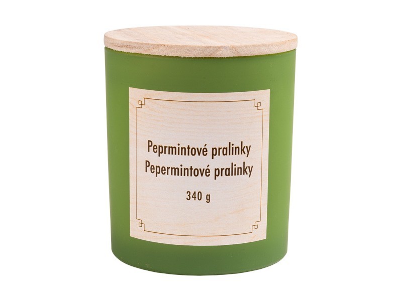 Vonná sójová svíčka s dřevěným víčkem, Pepermintové pralinky, 9x10cm, 340 g