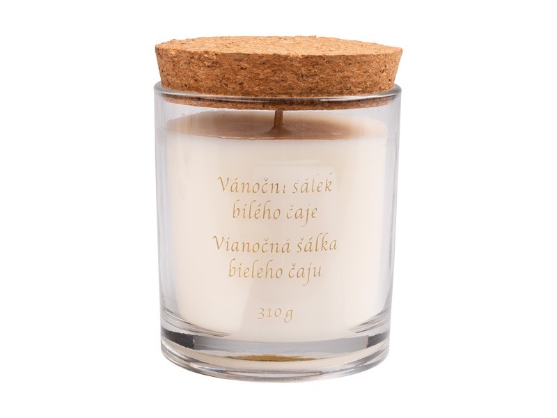Vonná sójová sviečka s korkovým viečkom, Vianočná šálka bieleho čaju, 9x10cm, 310 g