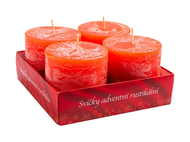 Sviečky adventné rustikálne 4ks červené, 7x7 cm - foto 1 Sviečky adventné rustikálne 4ks červené, 7x7 cm