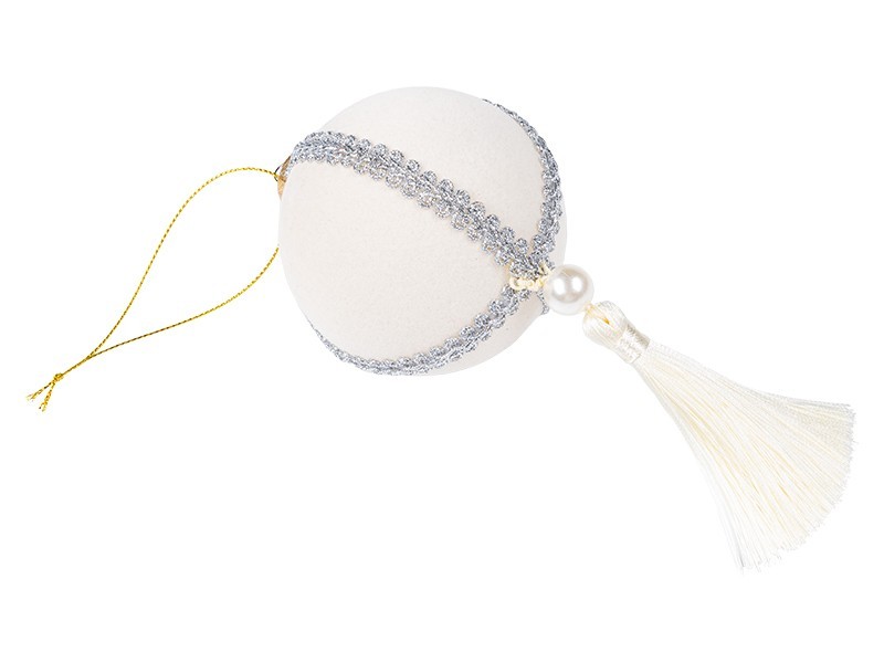 Bílá vánoční baňka se střapcem, 1x80 mm