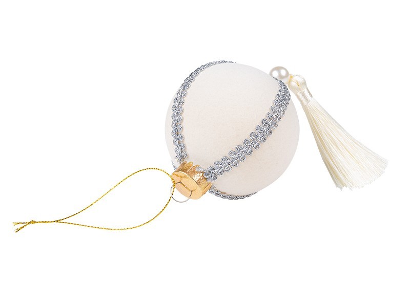 Bílá vánoční baňka se střapcem, 1x80 mm