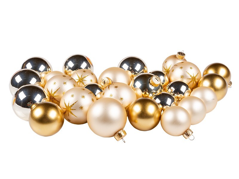 Zlaté vánoční koule, sklo, 26 ks
