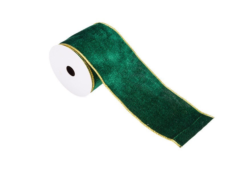 Vánoční stuha zelená, sametová, 8,3cm x 910cm