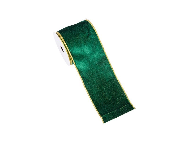 Vánoční stuha zelená, sametová, 8,3cm x 910cm