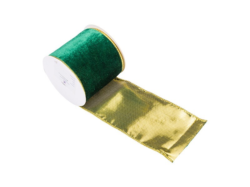 Vánoční stuha zelená, sametová, 8,3cm x 910cm