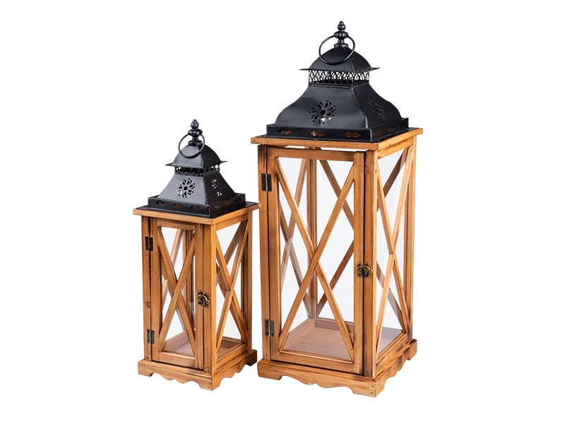 Dřevěná lucerna tradiční, set 2 ks - foto 1 Dřevěná lucerna tradiční  27,5x26,5x58,5 cm, set 2 ks