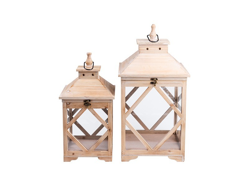 Rustikální dřevěná lucerna, set 2ks - foto 1 Rustikální dřevěná lucerna, 28x28x56 cm, set 2ks