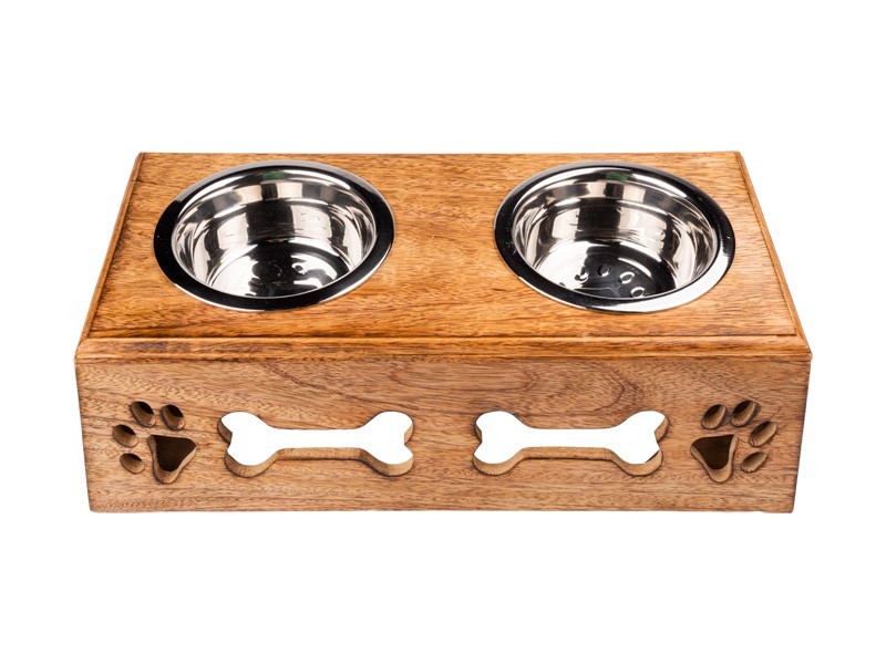 Dvojitá miska pre psa, mangové drevo, 39,50x20x12,50 cm - foto 1 Dvojitá miska pre psa, mangové drevo, 39,50x20x12,50 cm