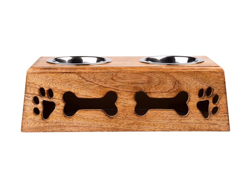Dvojitá miska pre psa, mangové drevo, 39,50x20x12,50 cm - foto 2 Dvojitá miska pre psa, mangové drevo, 39,50x20x12,50 cm