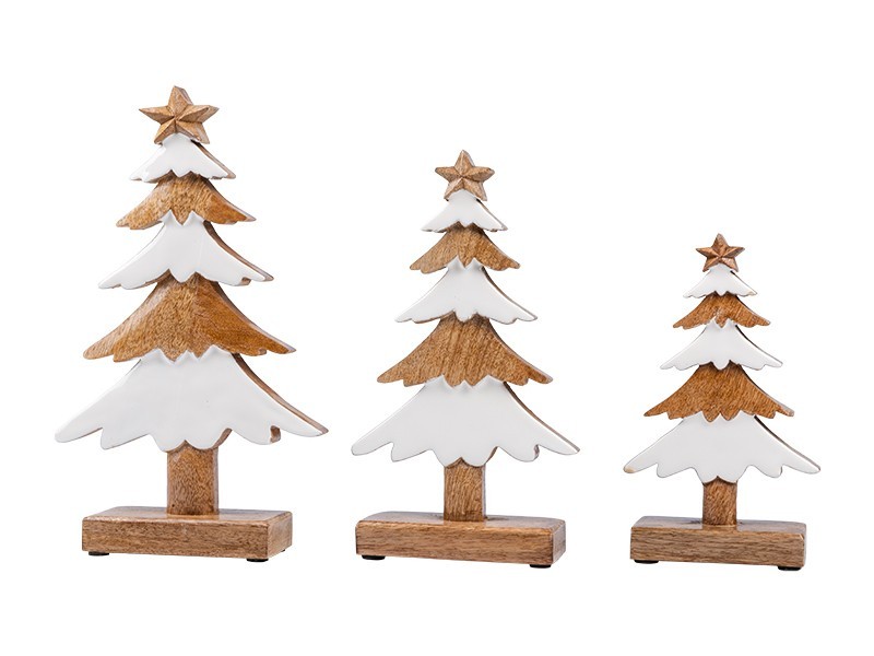 Stromek, severský, mangové dřevo, 3 ks, 11,50x20, 14,25x24,75,17,50x28,50 cm