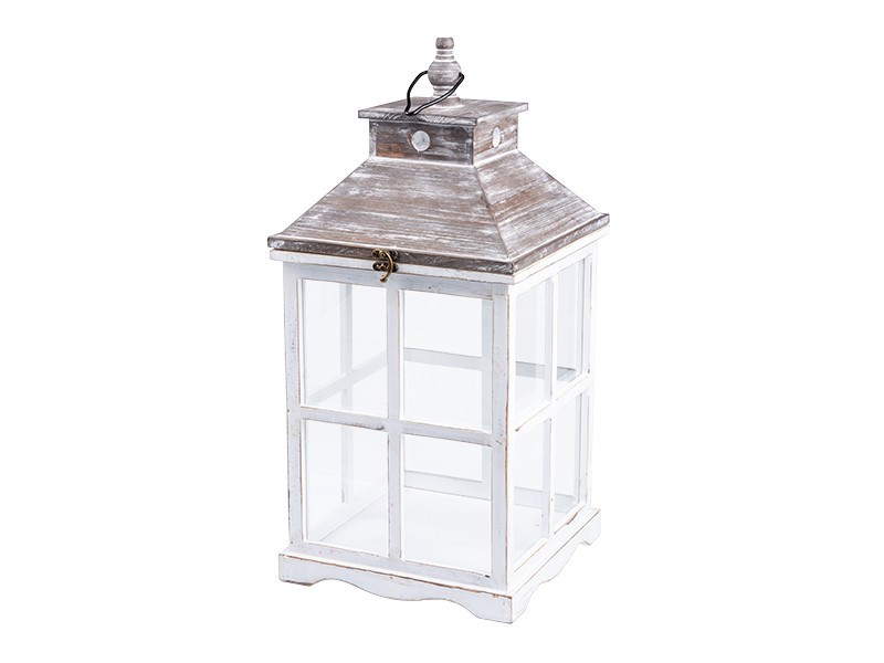 Dřevěná lucerna s patinou, 27,5x26,5x58,5 cm, set 2ks