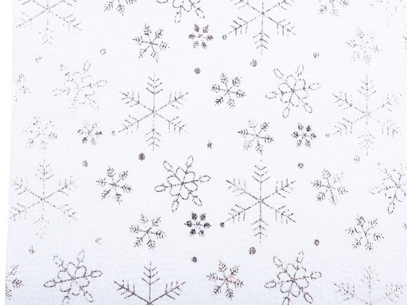 Vianočná stredová šerpa biela, plyšová s dekoráciou, 24cm x 5m