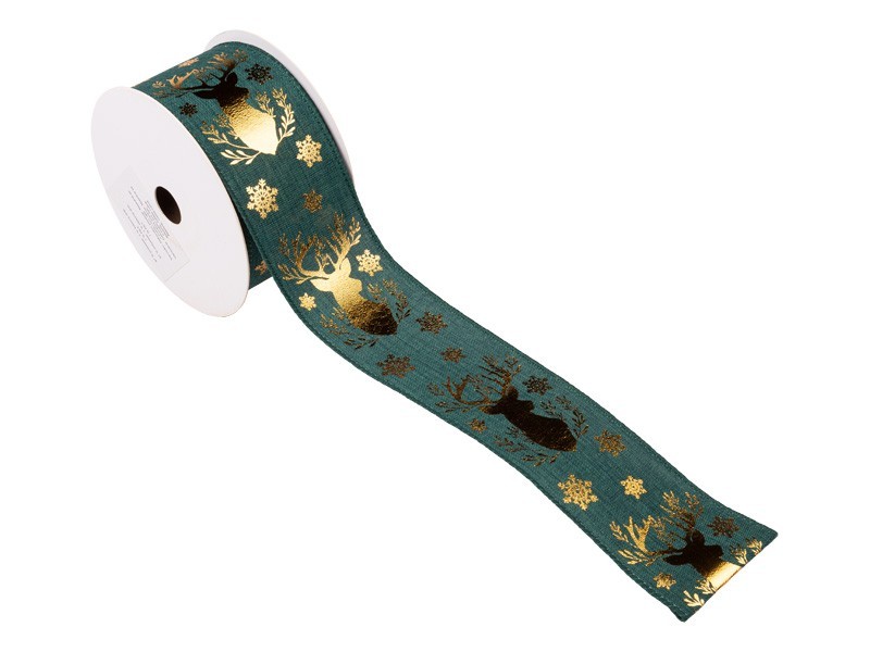 Vianočná stuha zelená s potlačou, 6,3cm x 910cm - foto 1 Vianočná stuha zelená s potlačou, 6,3cm x 910cm