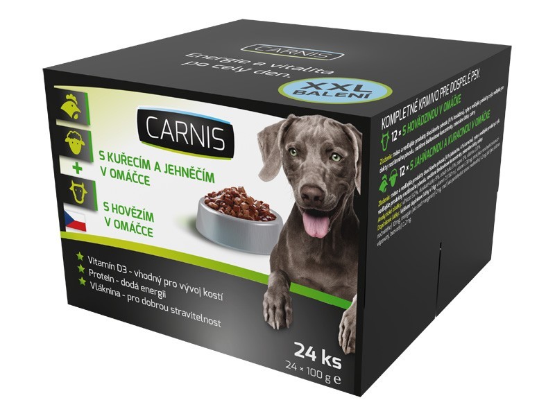 Carnis kapsičky pre psy 24x100g, kuracie s jahňacím, hovädzie