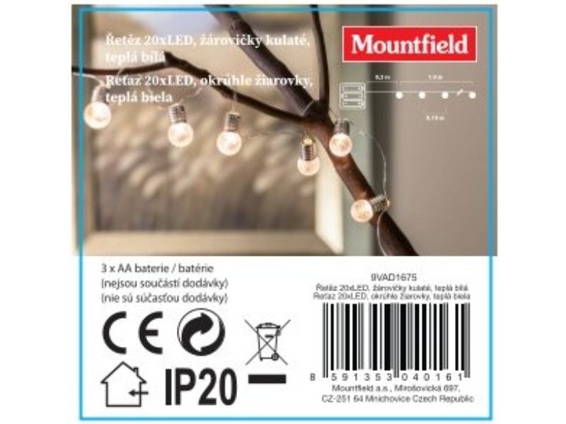 Reťaz 20xLED, okrúhle žiarovky, teplá biela