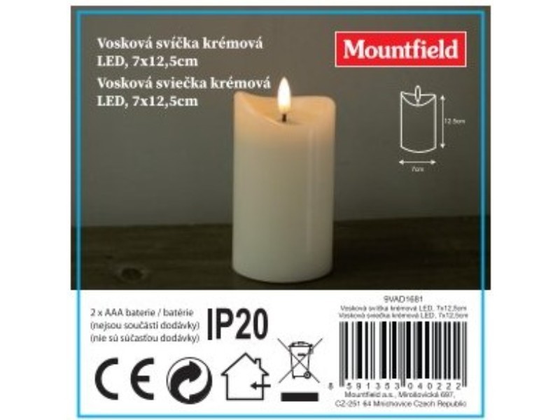 Vosková sviečka krémová LED, 7,5x12,5 cm