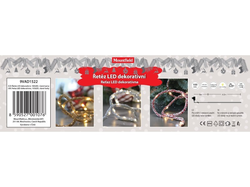 Reťaz LED dekoratívna, 100LED, rôzné farby