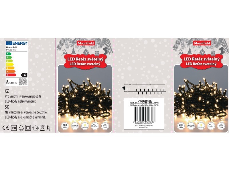 Svetelná reťaz 10m, 200LED, teplá biela