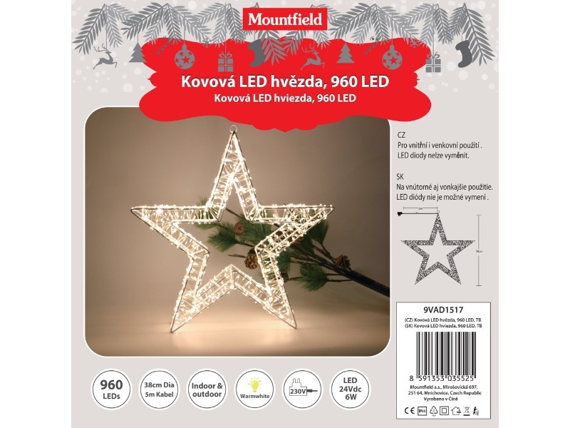 Kovová LED hviezda, 960 LED, TB