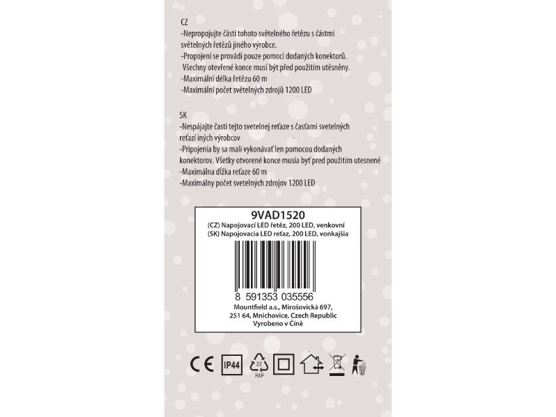 Napojovacia LED reťaz, 200 LED, vonkajšia