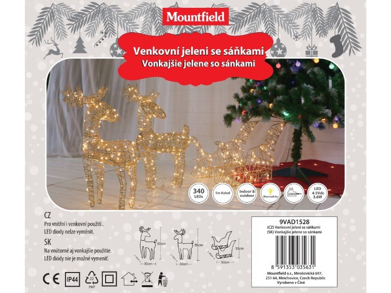 Venkovní jeleni se sáňkami, zlatá