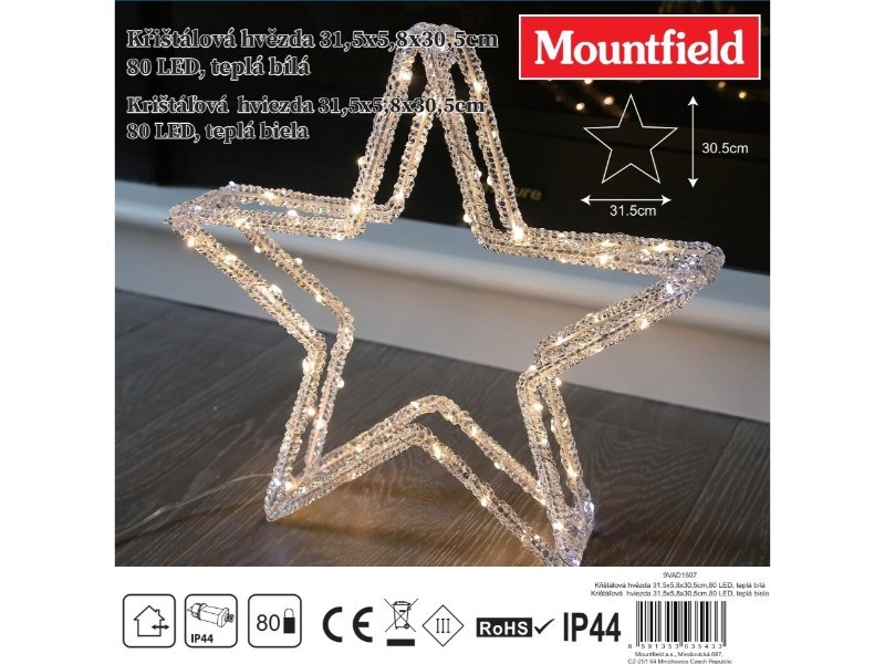 Krištáľová  hviezda 31,5x5,8x30,5cm,80 LED, teplá biela - foto 7 Krištáľová  hviezda 31,5x5,8x30,5cm,80 LED, teplá biela