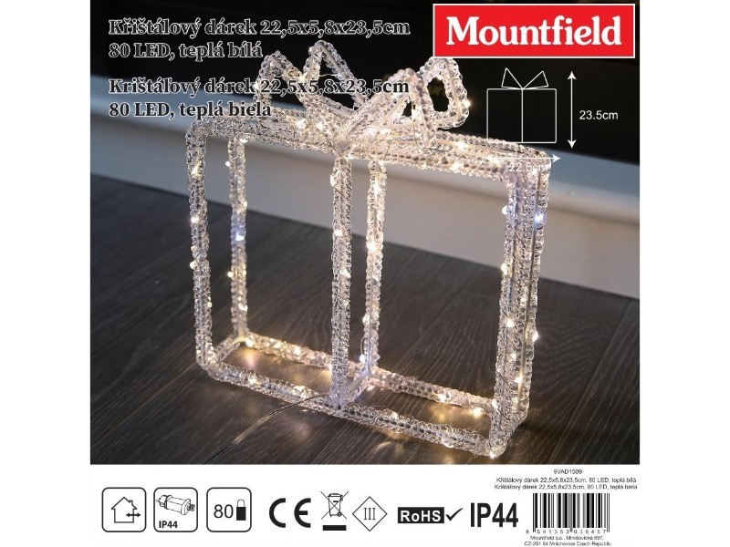 Krištáľový darček 22,5x5,8x23,5cm, 80 LED, teplá biela - foto 7 Krištáľový darček 22,5x5,8x23,5cm, 80 LED, teplá biela
