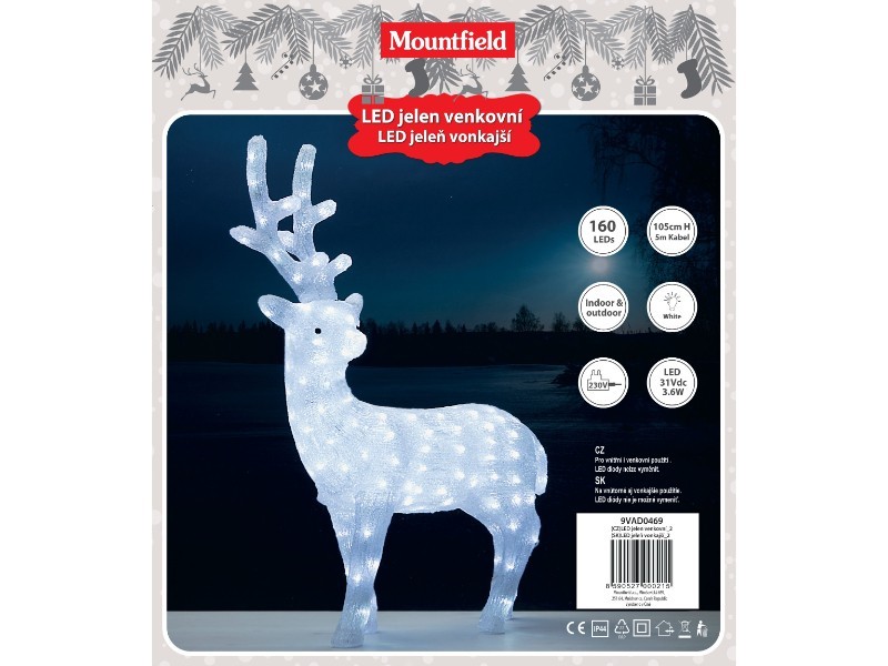 LED dekorace jelen 105cm, 160LED