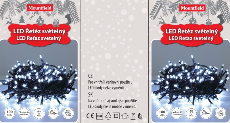 Svetelná reťaz 5m, 100LED, studená biela