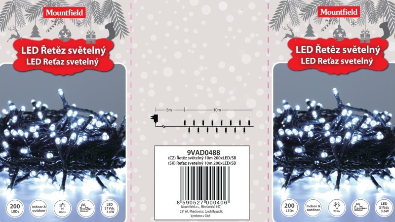 Svetelná reťaz 10m, 200LED, studená biela