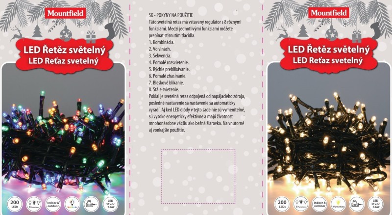 Světelný řetěz 10m, 200LED, barevný 8fce - foto 5 Světelný řetěz 10m, 200LED, barevný 8fce
