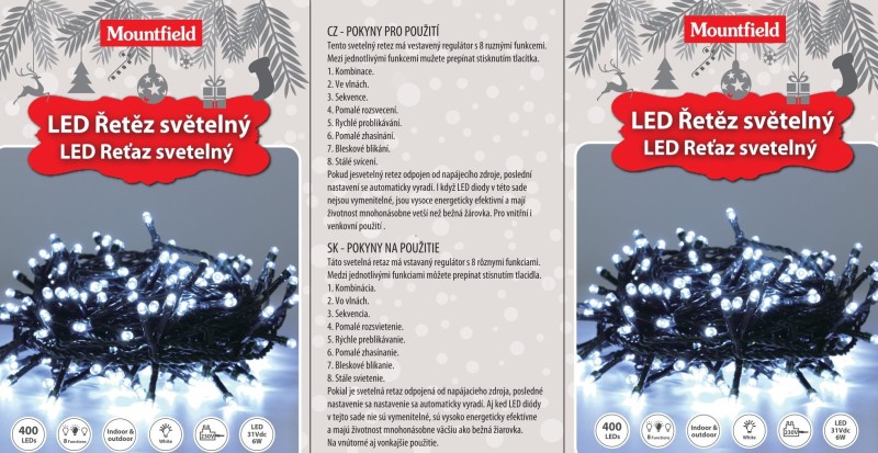 Svetelná reťaz 20m, 400LED, studená biela 8fc