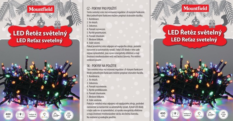 Svetelná reťaz 20m, 400LED, farebná 8fce