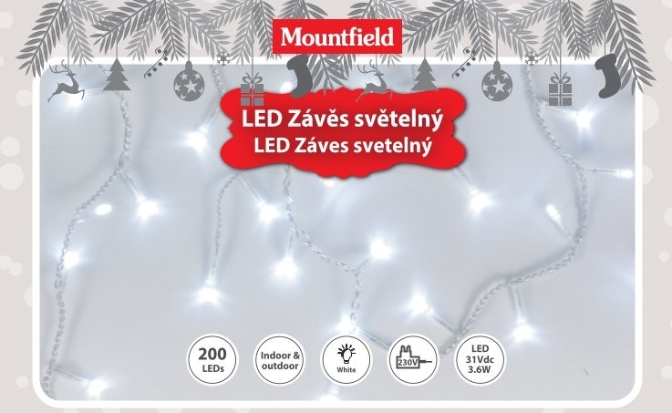 Světelný závěs 4m, 200LED, studená bílá