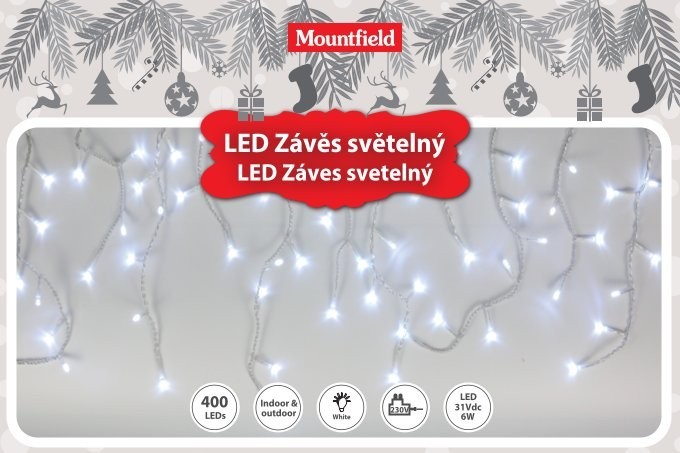 Svetelný záves 7,8m, 400LED, studená biela