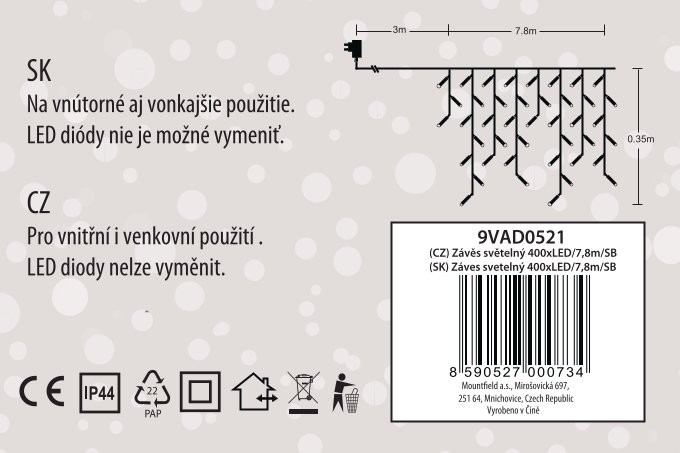 Svetelný záves 7,8m, 400LED, studená biela