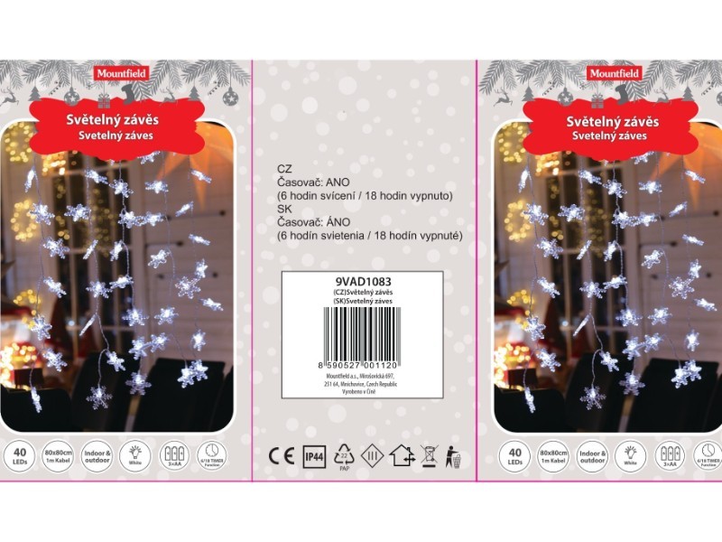 Svetelný záves vločky, studená biela 80 cm