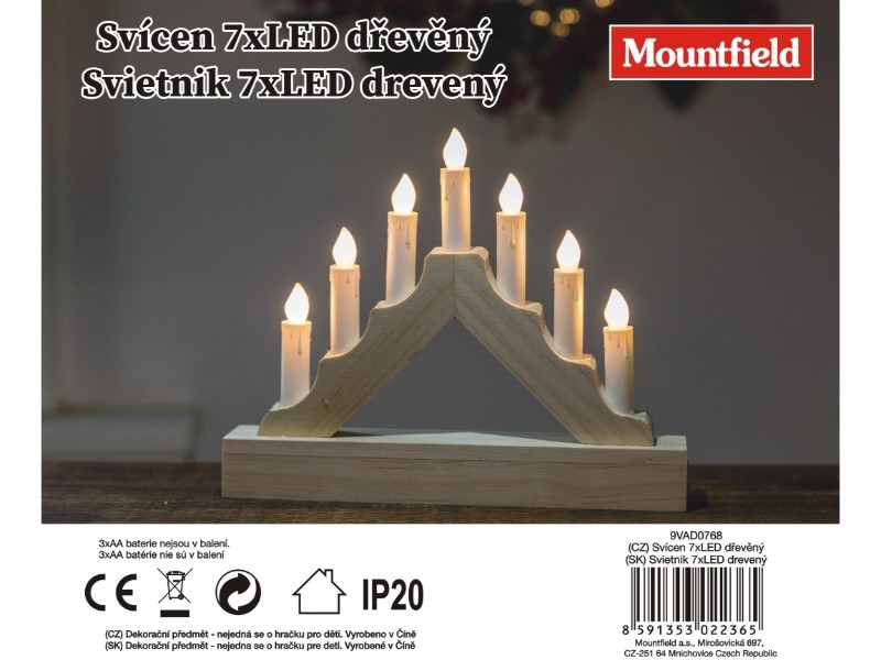 LED svietnik drevený 21x3x18cm, 7LED