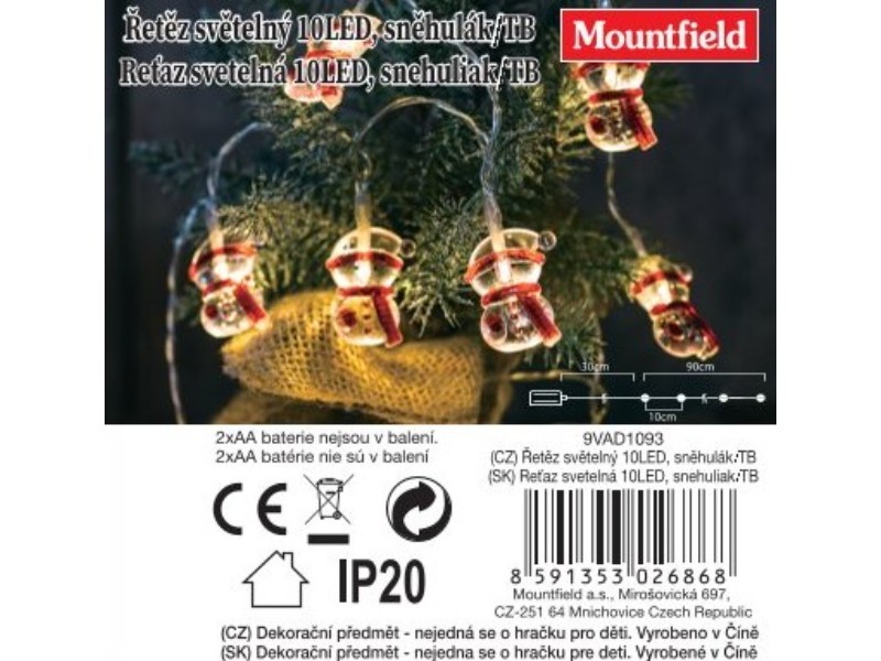 Svetelná reťaz snehuliak,10LED,teplá biela