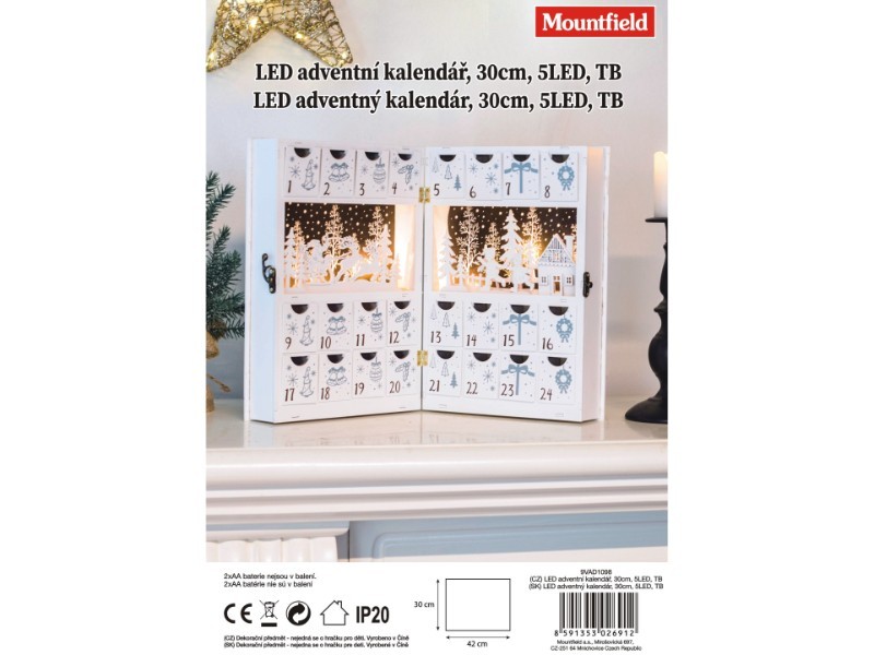 LED adventný kalendár,30cm,5LED,teplá biela
