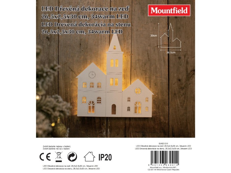 LED Dřevěná dekorace na zeď, 26,5x2,5x30 cm, 25warm LED