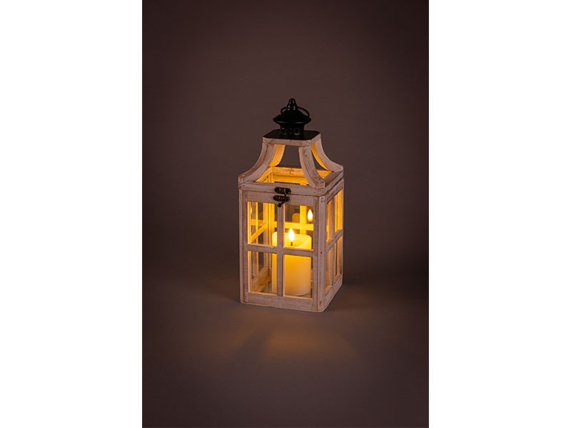 Dřevěná lucerna set 2ks 26x26x65 cm