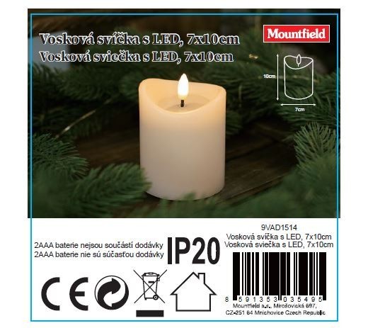 Vosková sviečka s LED, 7x10cm