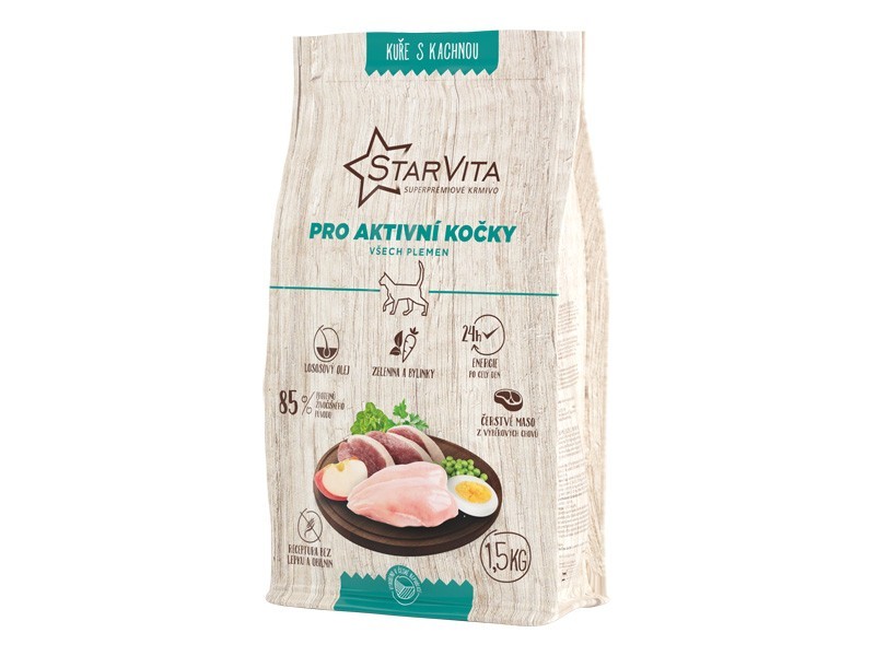 Starvita granule pro aktivní kočky kuře, kachna 1,5kg - foto 1 Starvita granule pro aktivní kočky kuře, kachna 1,5kg