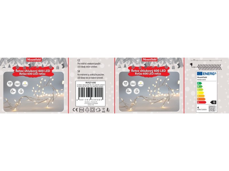 Řetez shlukový 600 LED, 12 m, teplá bílá, venkovní